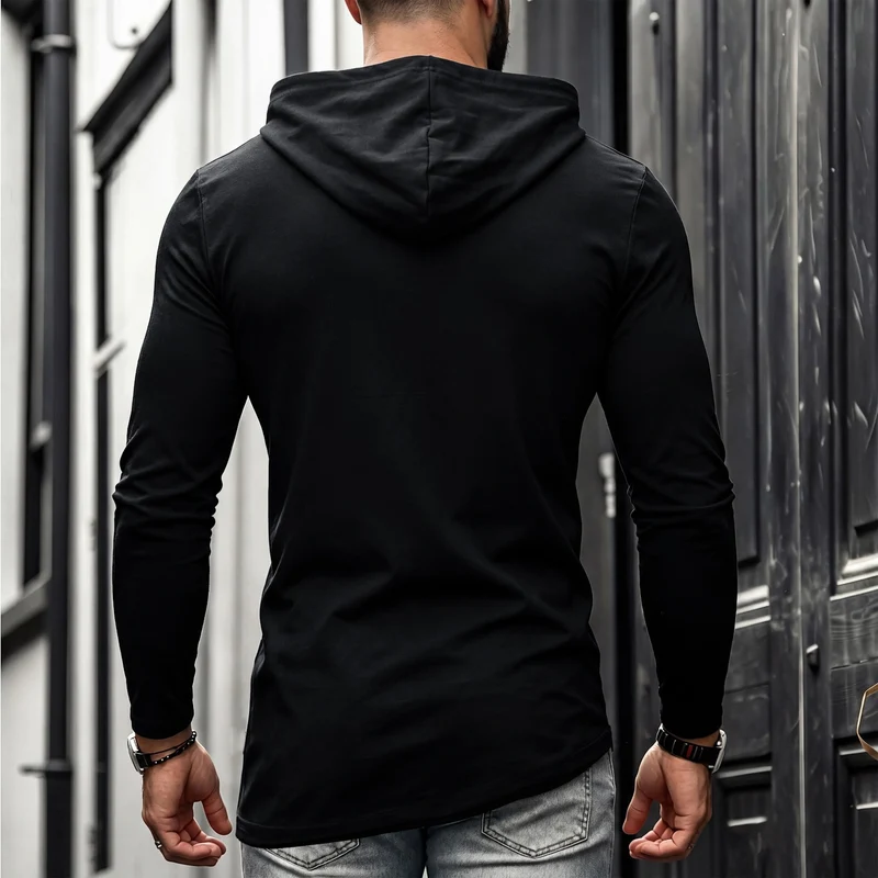 Herren Enganliegendes Langarmshirt mit hohem Schlauchkragen und asymmetrischem Saum Drune
