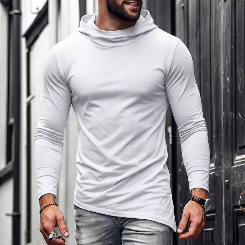 Herren Enganliegendes Langarmshirt mit hohem Schlauchkragen und asymmetrischem Saum Drune