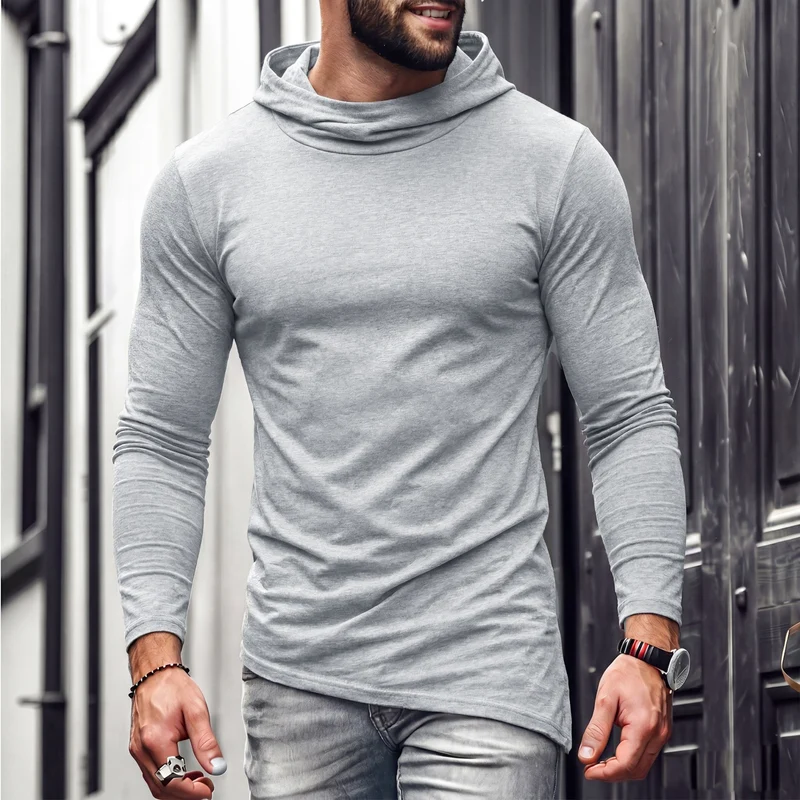 Herren Enganliegendes Langarmshirt mit hohem Schlauchkragen und asymmetrischem Saum Drune