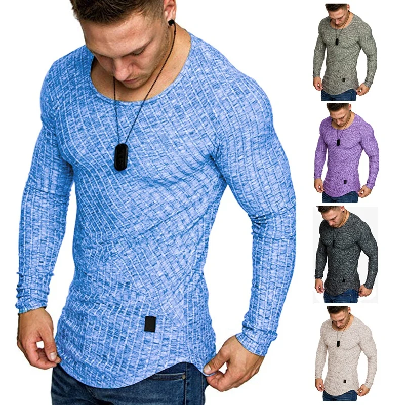 Herren Enganliegender Strukturstrick‑Langarmpullover mit Rundhals Drune