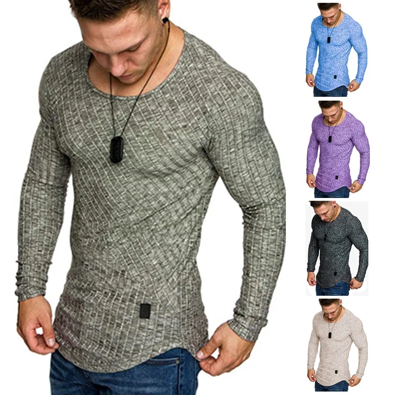 Herren Enganliegender Strukturstrick‑Langarmpullover mit Rundhals Drune