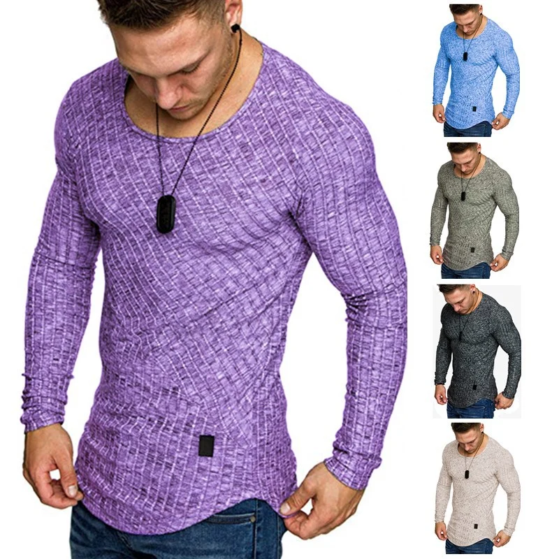 Herren Enganliegender Strukturstrick‑Langarmpullover mit Rundhals Drune