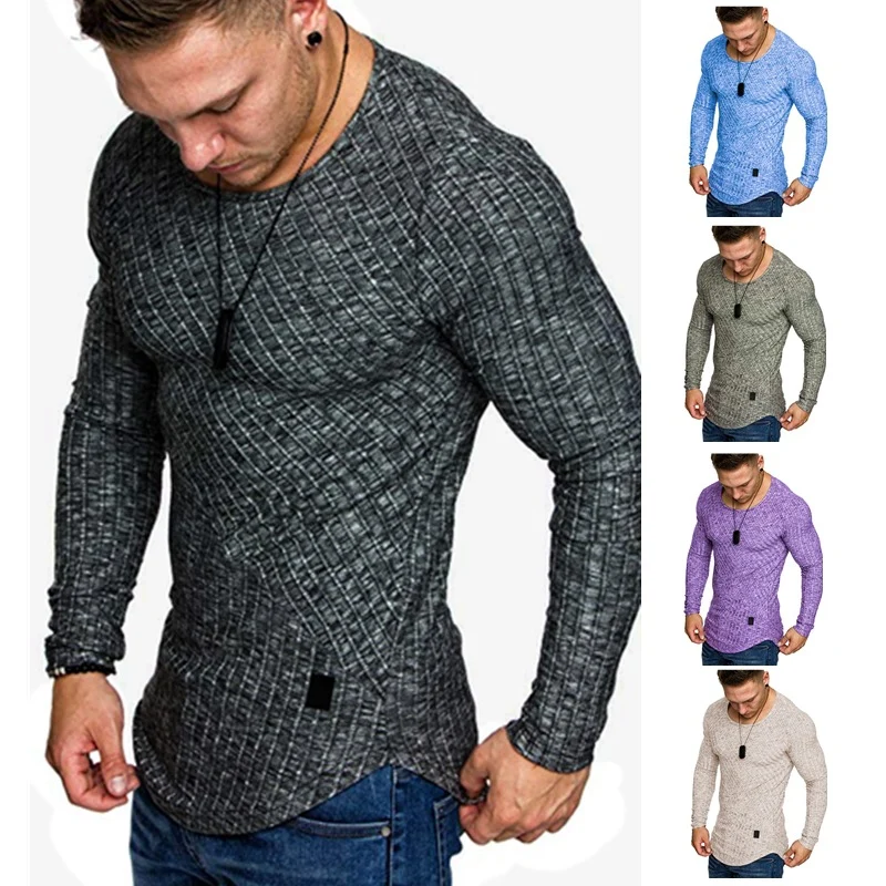 Herren Enganliegender Strukturstrick‑Langarmpullover mit Rundhals Drune