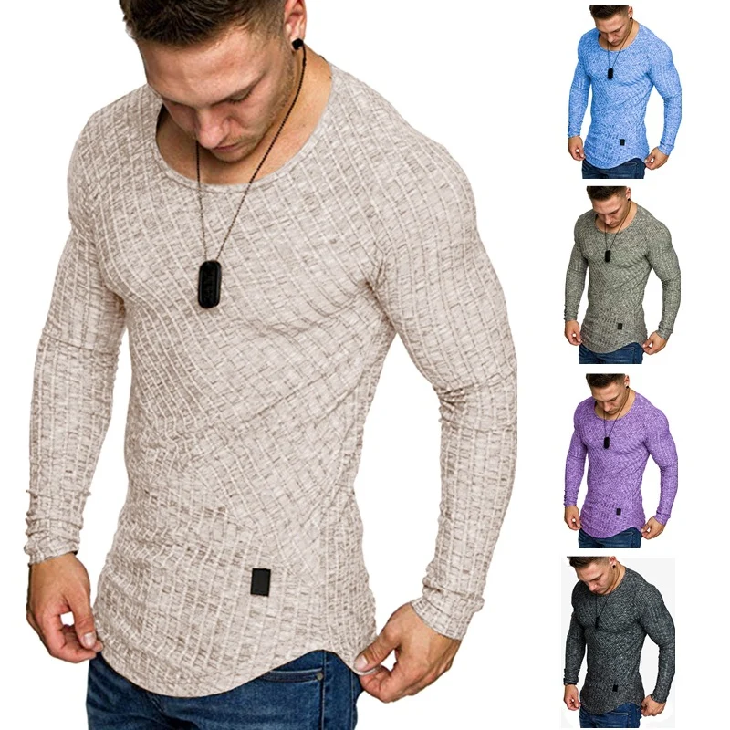 Herren Enganliegender Strukturstrick‑Langarmpullover mit Rundhals Drune