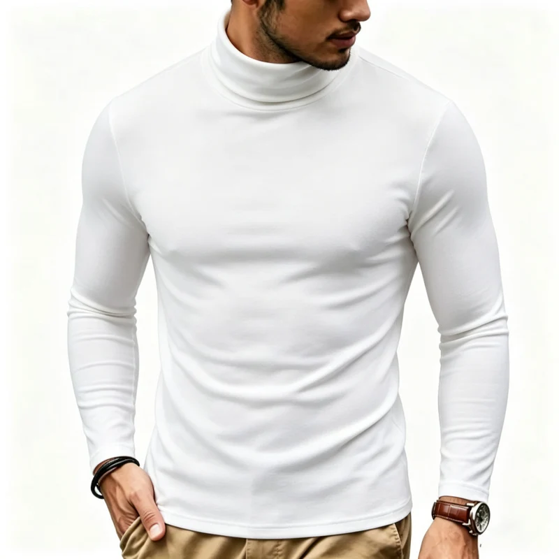 Herren Enganliegender Rollkragenpullover in Slim-Fit aus Baumwoll-Elasthan Drune