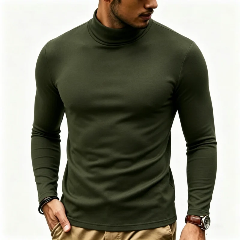 Herren Enganliegender Rollkragenpullover in Slim-Fit aus Baumwoll-Elasthan Drune