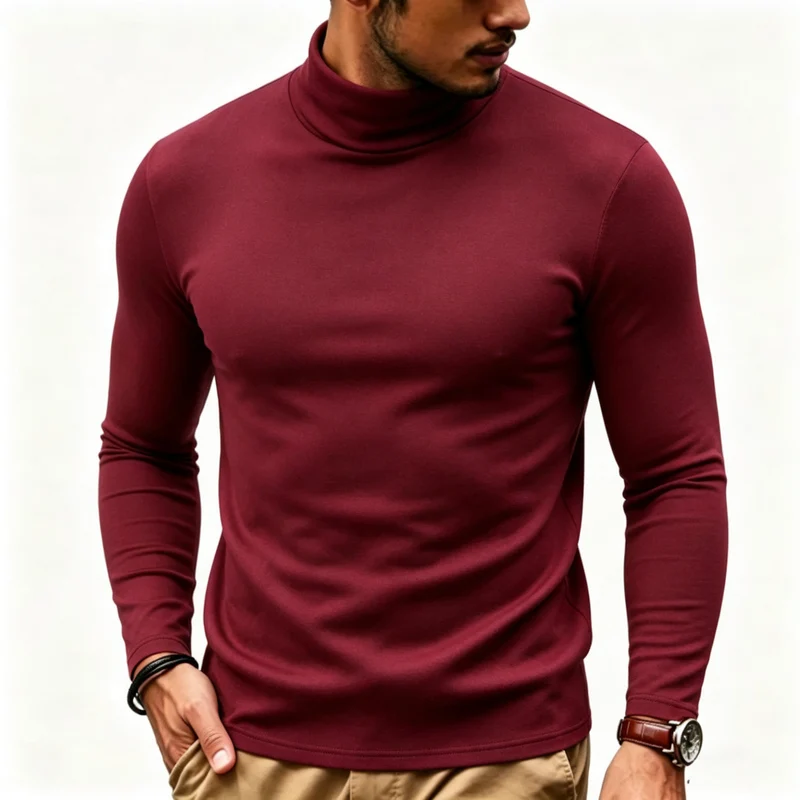 Herren Enganliegender Rollkragenpullover in Slim-Fit aus Baumwoll-Elasthan Drune