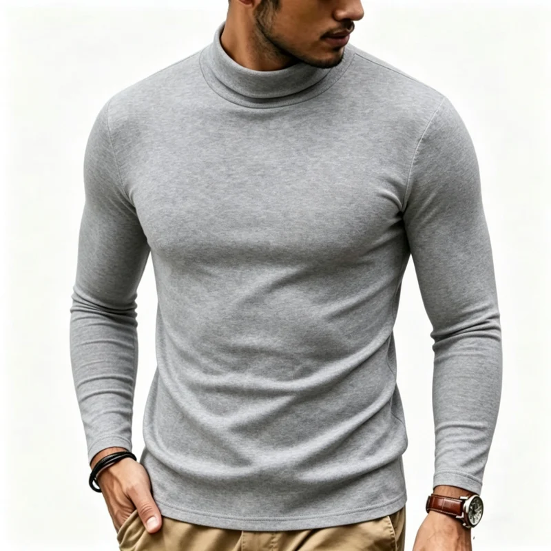 Herren Enganliegender Rollkragenpullover in Slim-Fit aus Baumwoll-Elasthan Drune