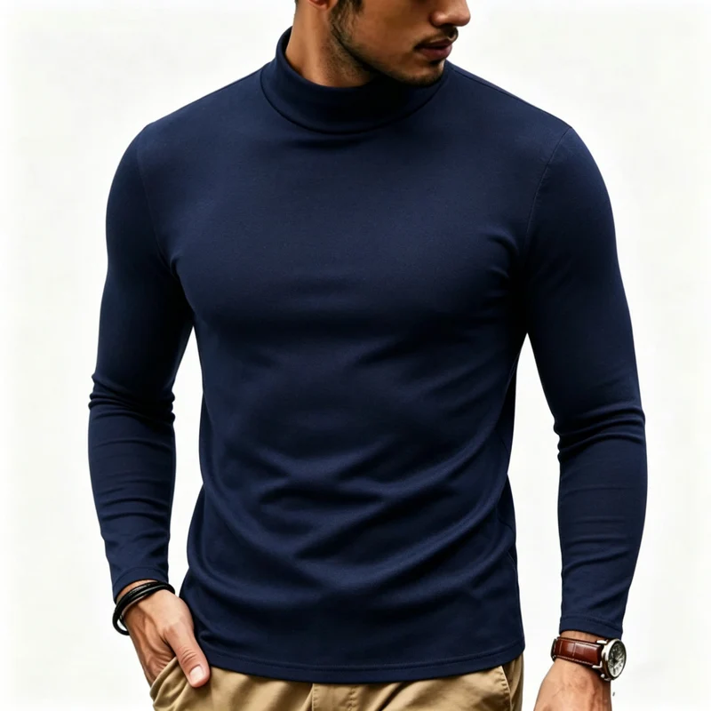 Herren Enganliegender Rollkragenpullover in Slim-Fit aus Baumwoll-Elasthan Drune