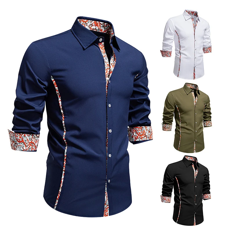 Herren Elegantes tailliertes Business-Hemd mit kontrastierter Innenblende und Paisley-Detail Drune