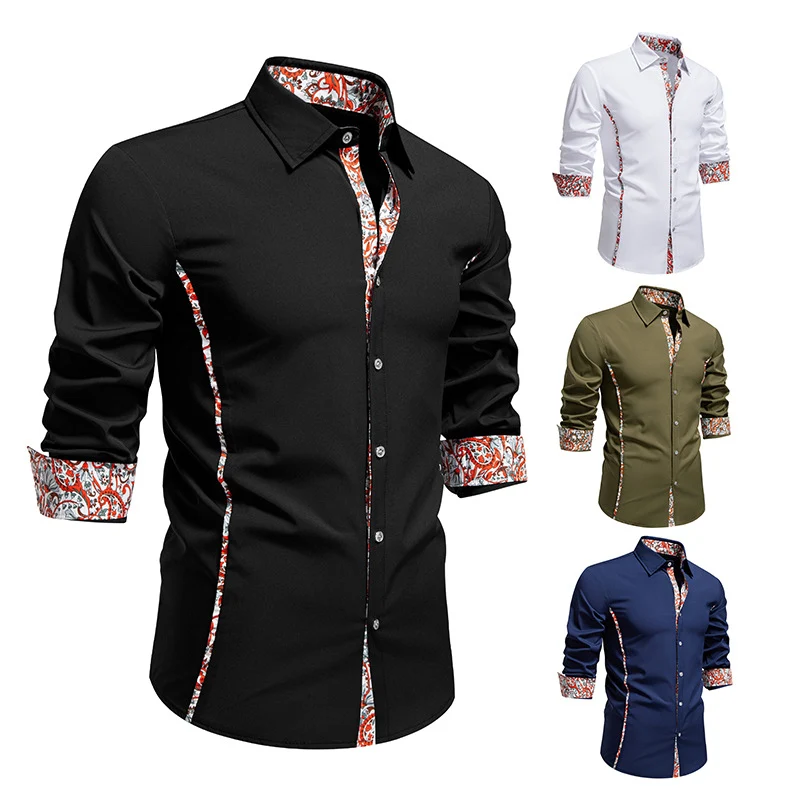 Herren Elegantes tailliertes Business-Hemd mit kontrastierter Innenblende und Paisley-Detail Drune