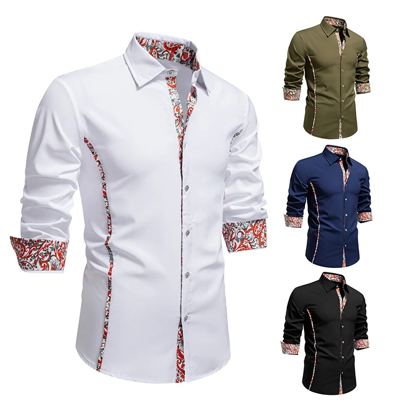 Herren Elegantes tailliertes Business-Hemd mit kontrastierter Innenblende und Paisley-Detail Drune