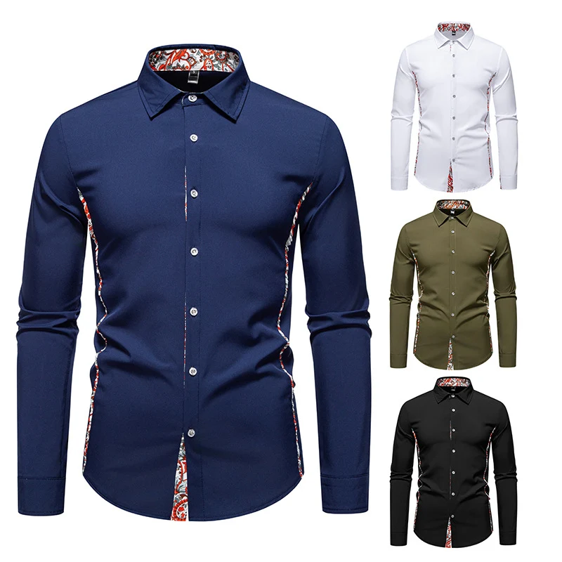 Herren Elegantes tailliertes Business-Hemd mit kontrastierter Innenblende und Paisley-Detail Drune