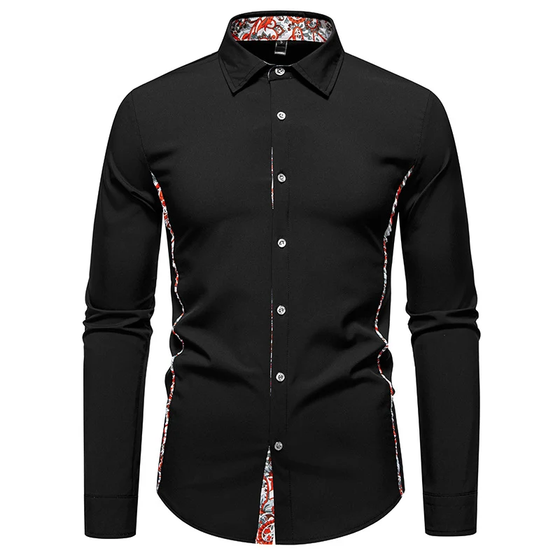 Herren Elegantes tailliertes Business-Hemd mit kontrastierter Innenblende und Paisley-Detail Drune