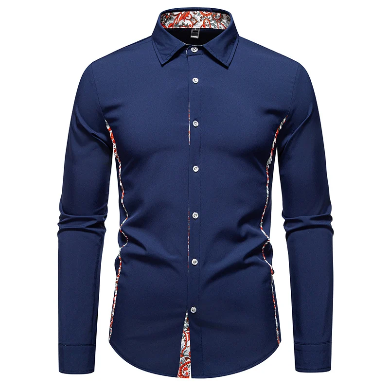Herren Elegantes tailliertes Business-Hemd mit kontrastierter Innenblende und Paisley-Detail Drune