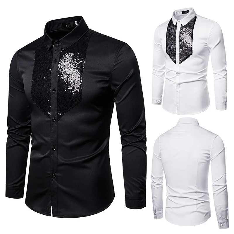 Herren Elegantes Hemd mit Pailletten-Brustplatte und tailliertem Schnitt Drune