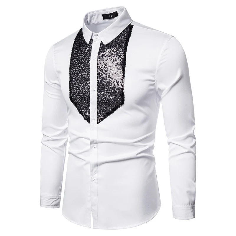 Herren Elegantes Hemd mit Pailletten-Brustplatte und tailliertem Schnitt Drune