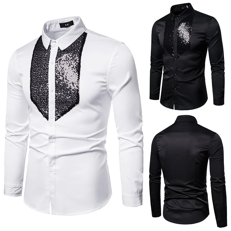 Herren Elegantes Hemd mit Pailletten-Brustplatte und tailliertem Schnitt Drune