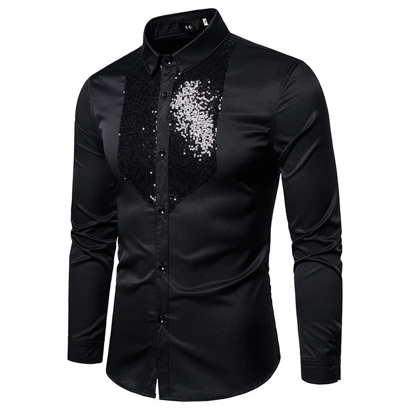 Herren Elegantes Hemd mit Pailletten-Brustplatte und tailliertem Schnitt Drune