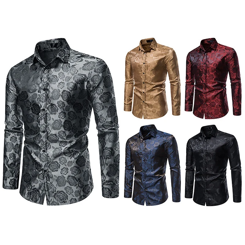 Herren Elegantes Hemd mit floralem Jacquardmuster und Satin-Glanz Drune