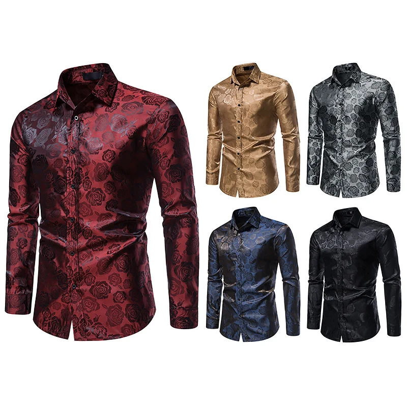 Herren Elegantes Hemd mit floralem Jacquardmuster und Satin-Glanz Drune