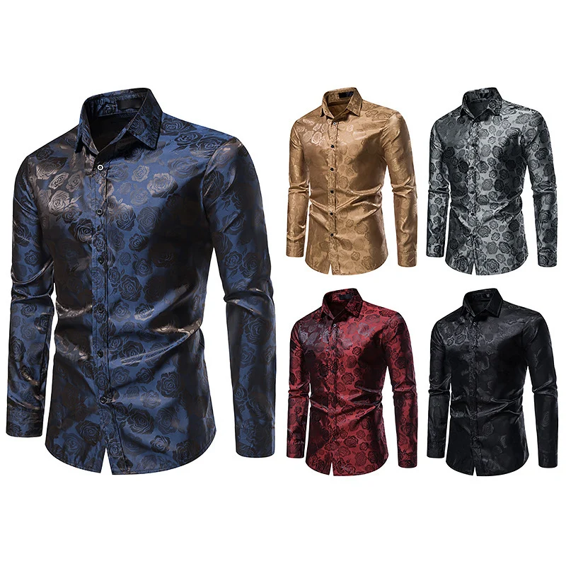 Herren Elegantes Hemd mit floralem Jacquardmuster und Satin-Glanz Drune