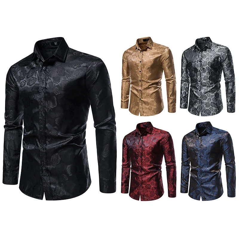 Herren Elegantes Hemd mit floralem Jacquardmuster und Satin-Glanz Drune