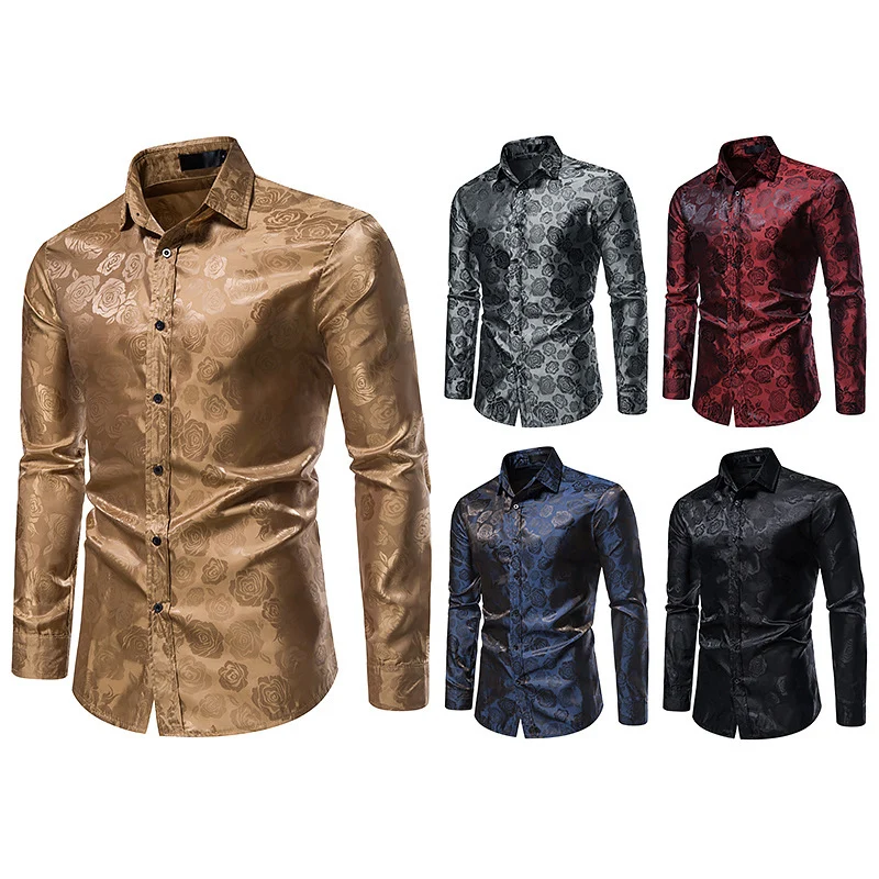 Herren Elegantes Hemd mit floralem Jacquardmuster und Satin-Glanz Drune