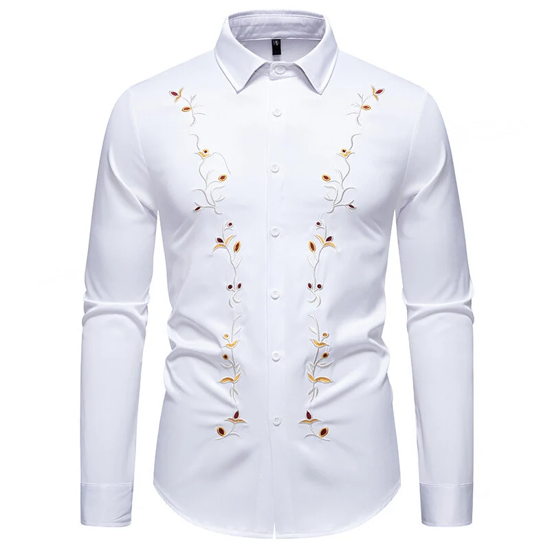 Herren Elegantes besticktes Hemd mit Kentkragen und figurbetonter Slim‑Fit‑Silhouette Drune