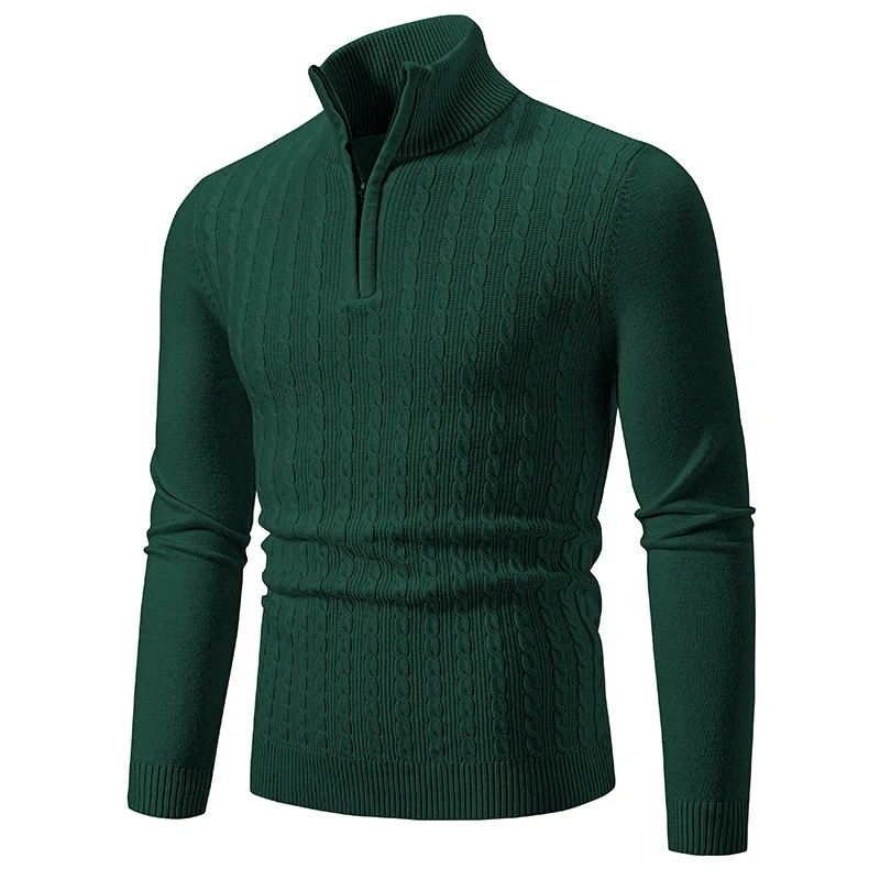 Herren Eleganter Zopfmuster-Halbzip-Pullover mit hohem Stehkragen und schmaler Passform Drune
