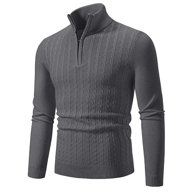 Herren Eleganter Zopfmuster-Halbzip-Pullover mit hohem Stehkragen und schmaler Passform Drune