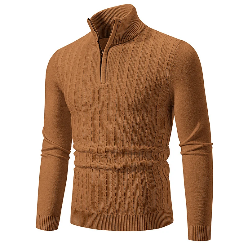Herren Eleganter Zopfmuster-Halbzip-Pullover mit hohem Stehkragen und schmaler Passform Drune