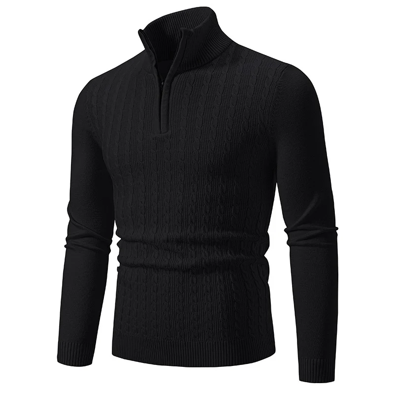 Herren Eleganter Zopfmuster-Halbzip-Pullover mit hohem Stehkragen und schmaler Passform Drune