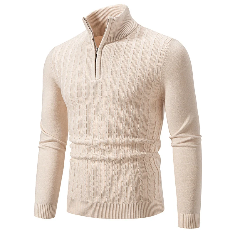 Herren Eleganter Zopfmuster-Halbzip-Pullover mit hohem Stehkragen und schmaler Passform Drune