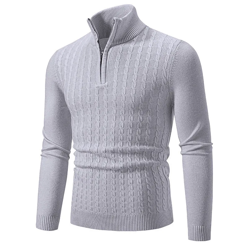 Herren Eleganter Zopfmuster-Halbzip-Pullover mit hohem Stehkragen und schmaler Passform Drune
