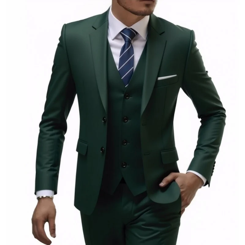 Herren Eleganter taillierter dreiteiliger Anzug mit Weste und leichtem Stretch Drune