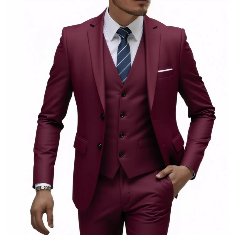 Herren Eleganter taillierter dreiteiliger Anzug mit Weste und leichtem Stretch Drune