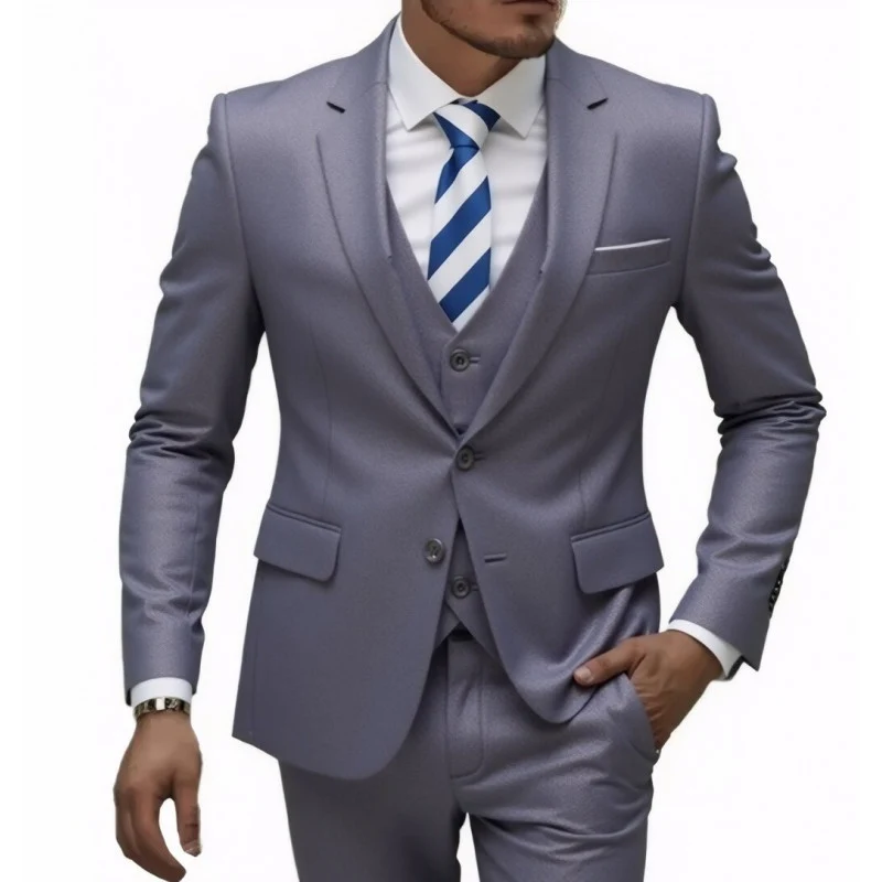 Herren Eleganter taillierter dreiteiliger Anzug mit Weste und leichtem Stretch Drune