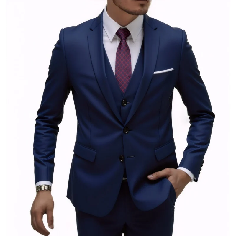 Herren Eleganter taillierter dreiteiliger Anzug mit Weste und leichtem Stretch Drune