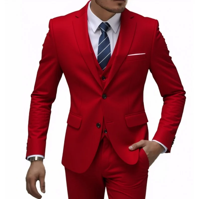 Herren Eleganter taillierter dreiteiliger Anzug mit Weste und leichtem Stretch Drune