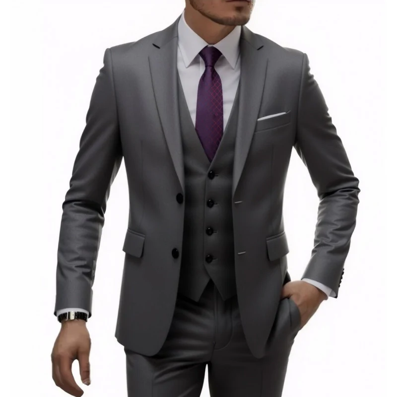 Herren Eleganter taillierter dreiteiliger Anzug mit Weste und leichtem Stretch Drune