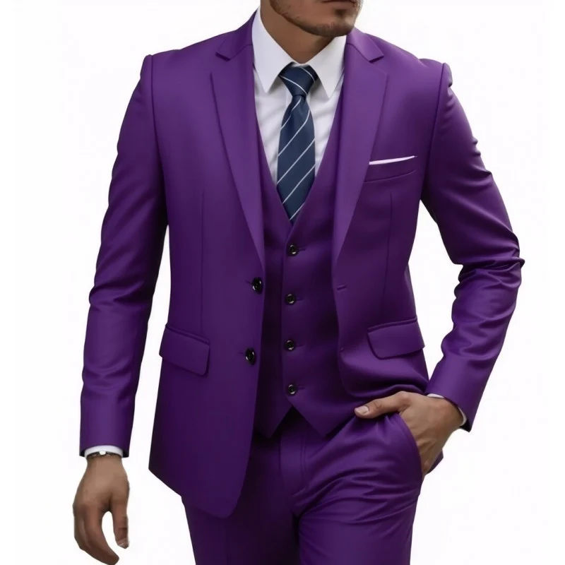 Herren Eleganter taillierter dreiteiliger Anzug mit Weste und leichtem Stretch Drune
