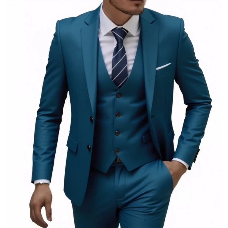 Herren Eleganter taillierter dreiteiliger Anzug mit Weste und leichtem Stretch Drune