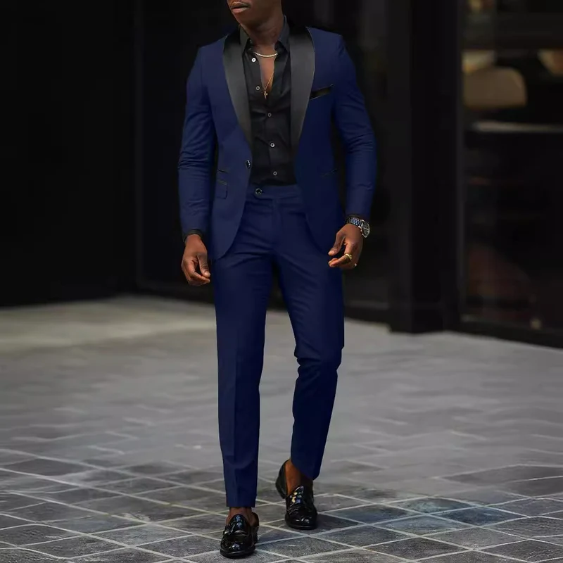 Herren Eleganter Slim-Fit Smokinganzug mit Schalkragen und taillierter Silhouette Drune