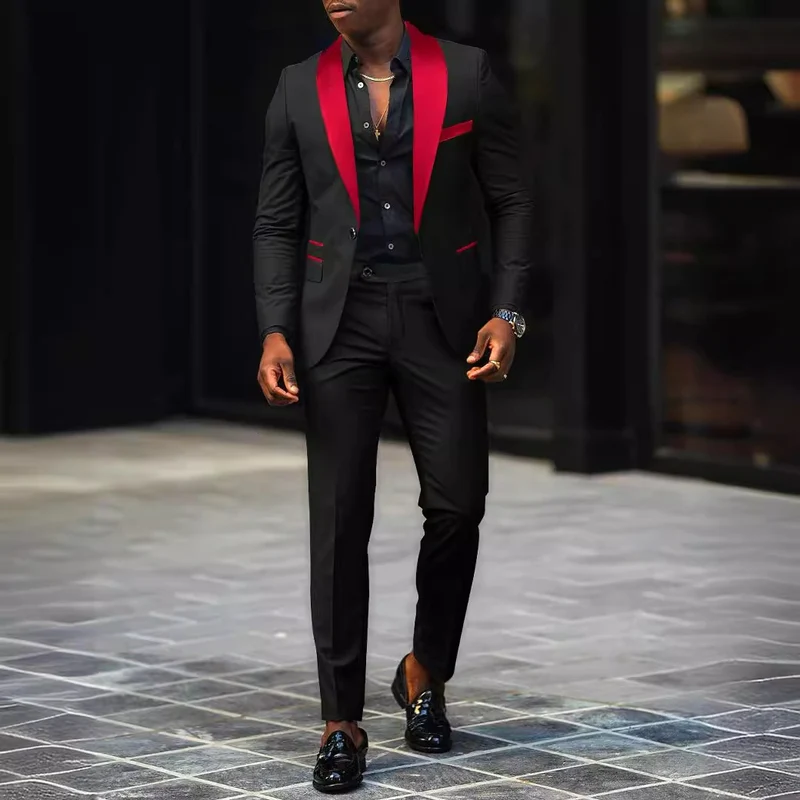 Herren Eleganter Slim-Fit Smokinganzug mit Schalkragen und taillierter Silhouette Drune