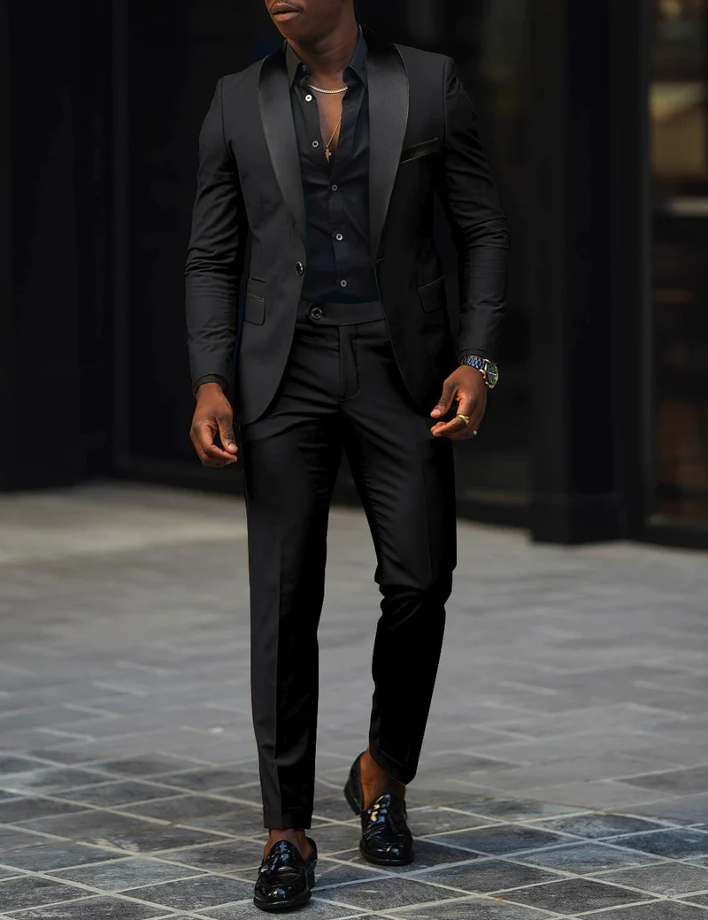 Herren Eleganter Slim-Fit Smokinganzug mit Schalkragen und taillierter Silhouette Drune