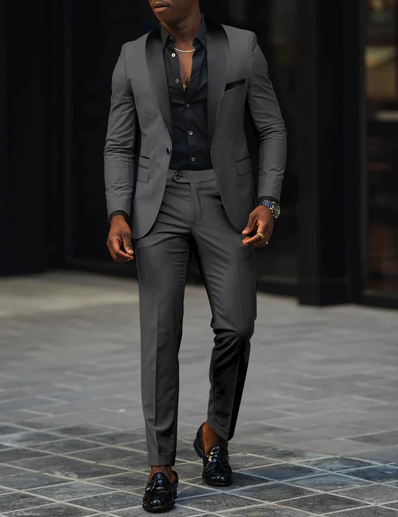 Herren Eleganter Slim-Fit Smokinganzug mit Schalkragen und taillierter Silhouette Drune