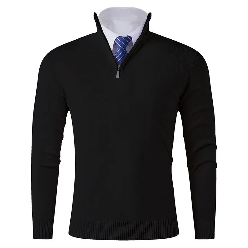Herren Eleganter Feinstrick-Halbzip-Pullover mit Stehkragen, geripptem Saum und schmaler Silhouette Drune