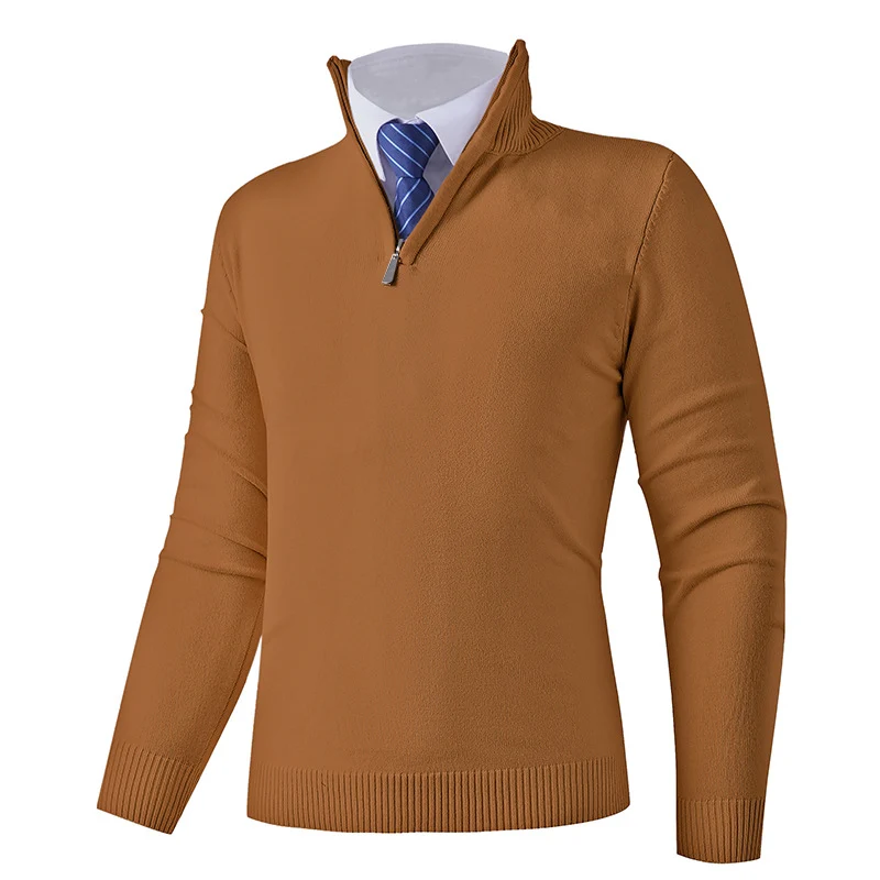 Herren Eleganter Feinstrick-Halbzip-Pullover mit Stehkragen, geripptem Saum und schmaler Silhouette Drune