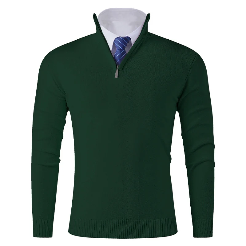 Herren Eleganter Feinstrick-Halbzip-Pullover mit Stehkragen, geripptem Saum und schmaler Silhouette Drune
